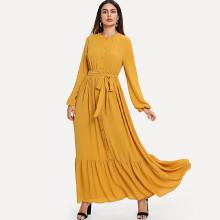 Shein Button Up Flounce Hem Hijab Long Dress