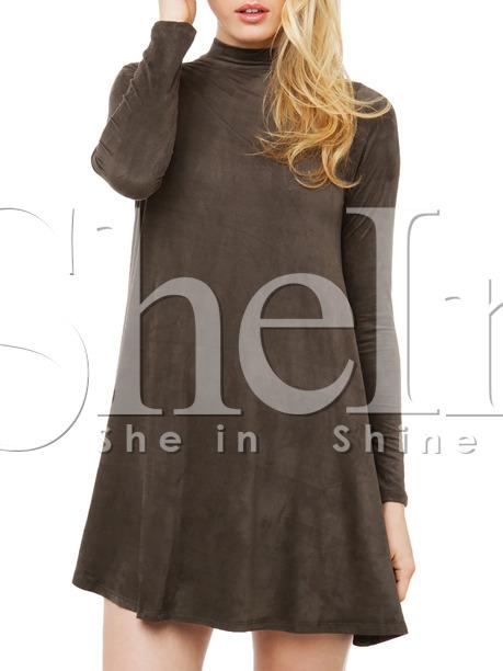 Shein Grey Mock Neck Suede Dress