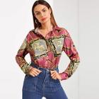 Shein Mixed Print Button Up Blouse
