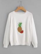 Shein Pineapple & Watermelon Embroidered Raglan Sleeve Sweater