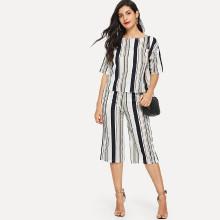 Shein Striped Top With Wide Leg Pants