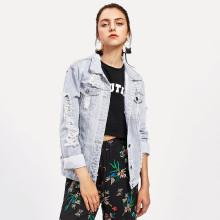 Shein Bleach Wash Distressed Denim Jacket