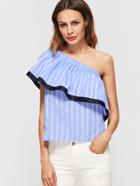 Shein Striped Contrast Trim One Shoulder Ruffle Top