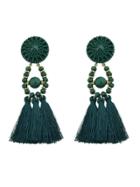 Shein Green Beads Long Tassel Party Dangle Earrings