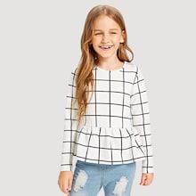 Shein Girls Grid Print Peplum Tee