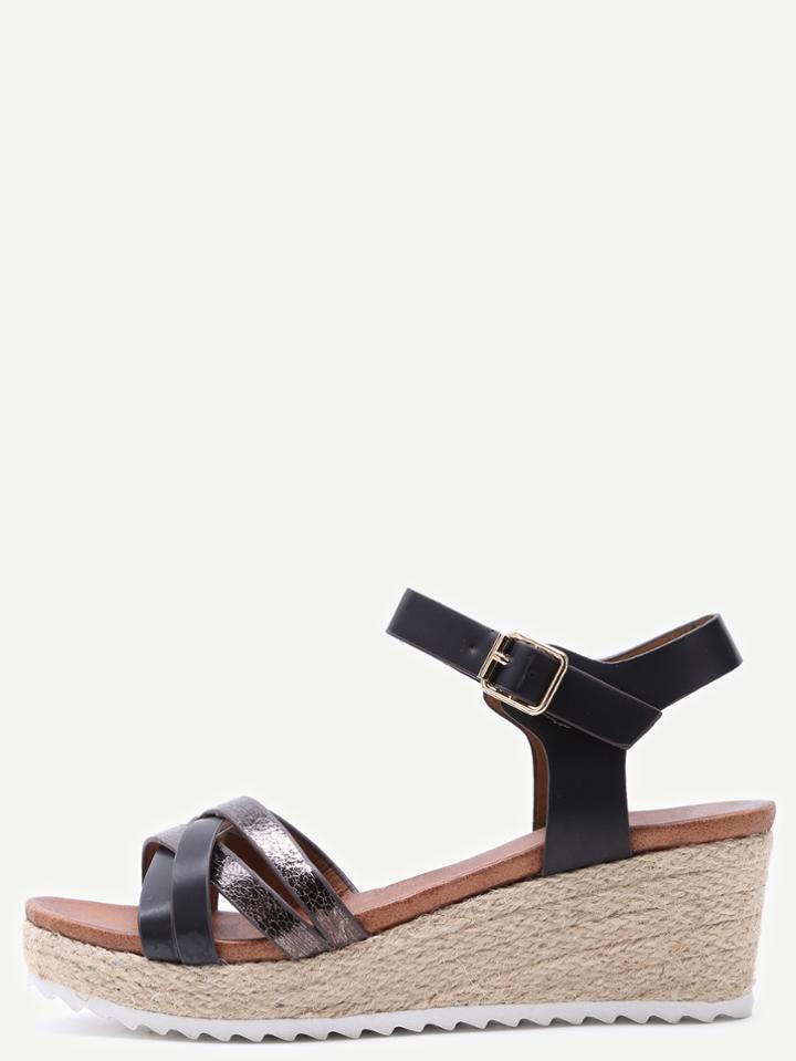 Shein Black Cross Straps Pu High Heeled Sandals
