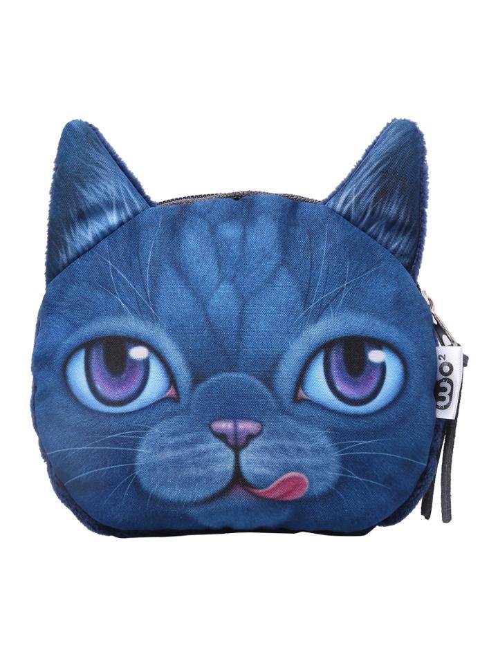 Shein Blue Cat Pattern Zipper Purse