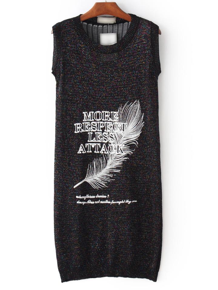 Shein Multicolor Plume Letter Printed Sheer Back Dress