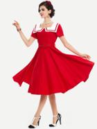 Shein Contrast Collar Sailor Nautical Belted Circle Dress