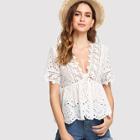 Shein Lace Applique Ruffle Hem Top