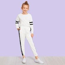 Shein Girls Striped Sleeve Top & Pants Set