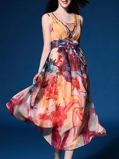 Shein Multicolor Lace Up Print Maxi Dress
