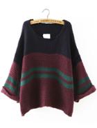 Shein Colour-block Crew Neck Loose Sweater