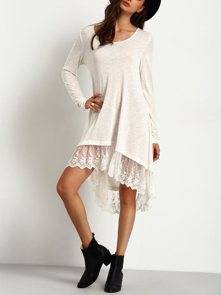 Shein Contrast Lace Dip Hem Swing Dress