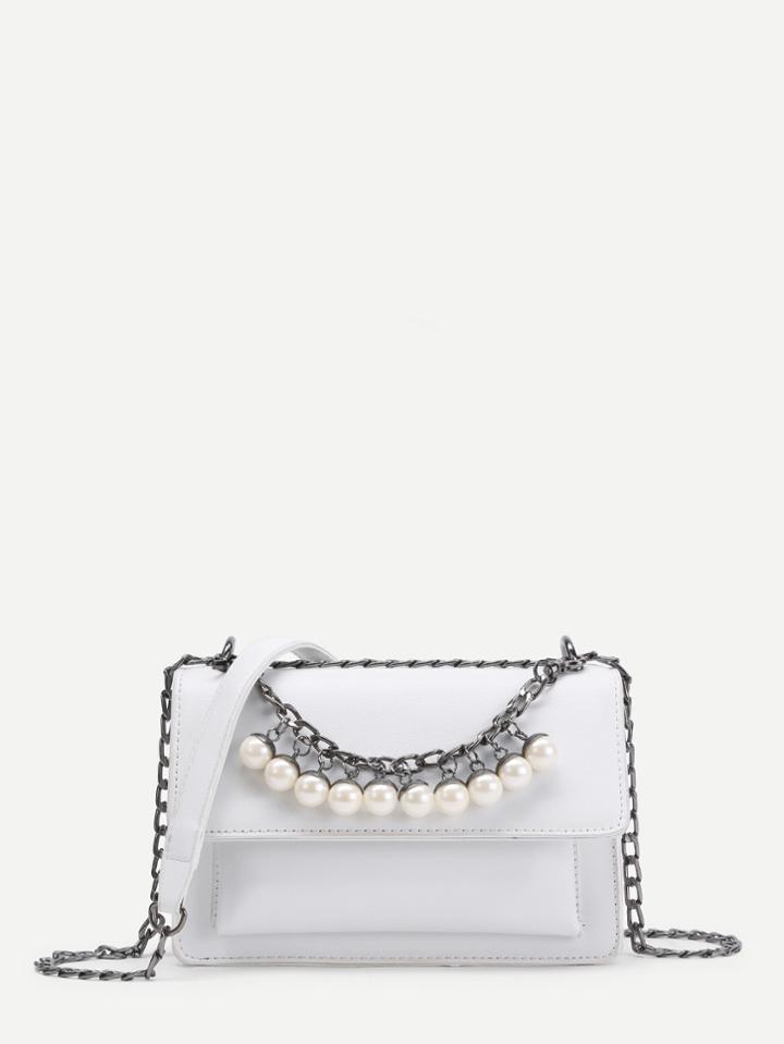 Shein Faux Pearl Embellished Pu Cross Body Bag