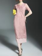 Shein Pink Tree Embroidered Pockets Long Dress
