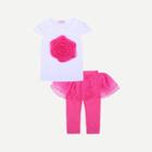 Shein Girls Rose Print Tee With Pants