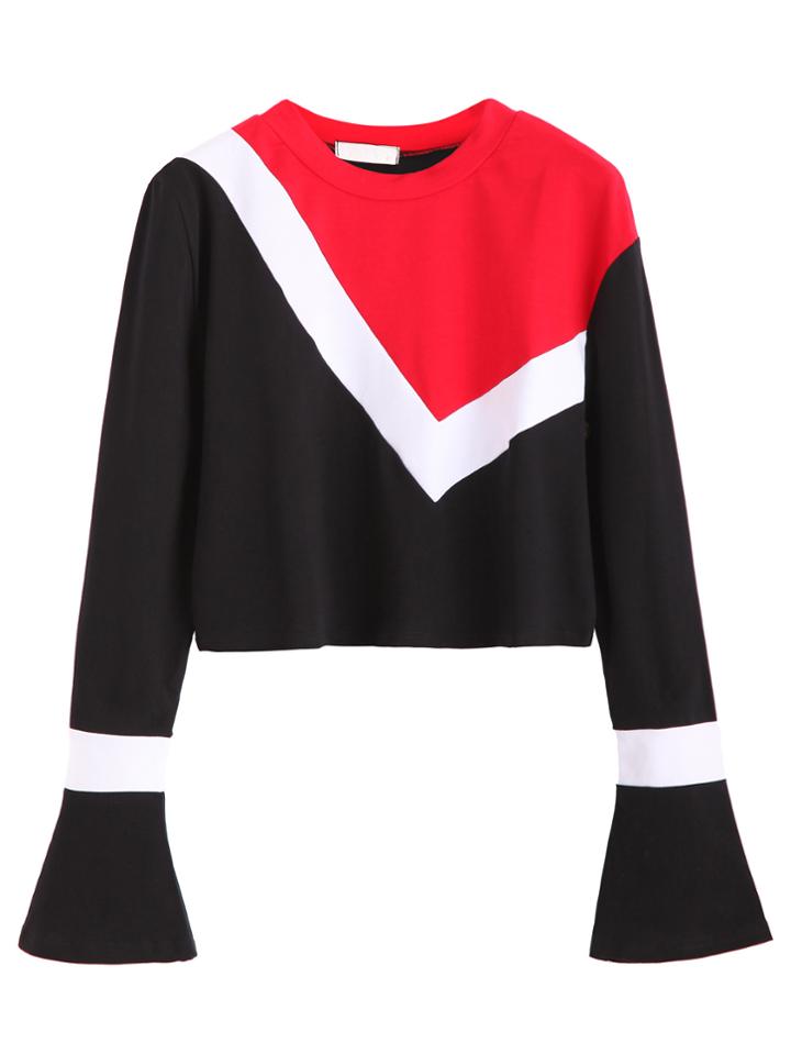 Shein Color Block Bell Sleeve Crop T-shirt