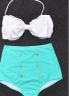 Rosewe Bow Decorated Halter Design Color Block Bikini