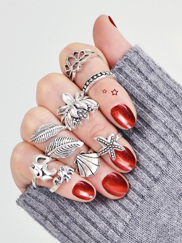 Shein Seashell Starfish Vintage Ring Seven Piece Set