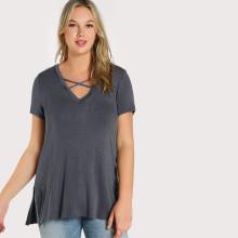 Shein Plus Criss Cross Front Solid Top