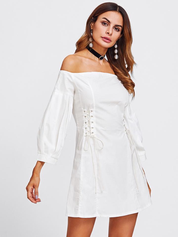 Shein Lace Up Side Bardot Dress