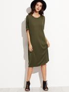 Shein Olive Green Shift Dress With Side Pocket