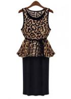 Rosewe Charming Round Neck Sleeveless Leopard Knee Length Dress