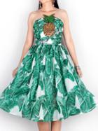 Shein Green Strapless Leaves Print Pineapple Beading Dress