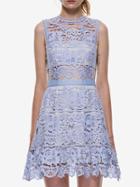 Shein Blue Side Hollow Panoply Gorgeous Splendid Delicate Bravissimo Nicely Lace Scalloped A-line Dress