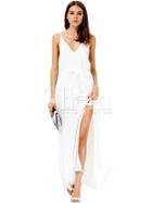Shein White Spaghetti Strap Elegent Drawstring Split Dress
