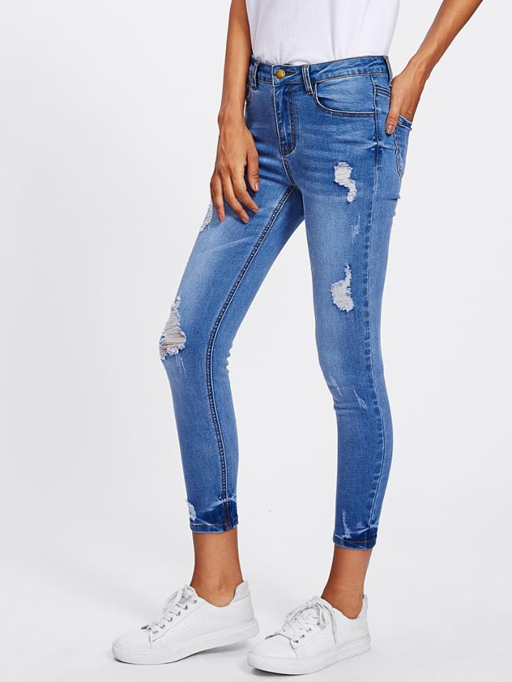 Shein Bleach Wash Rips Detail Jeans