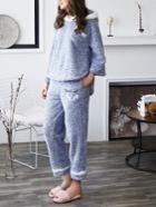 Shein Contrast Trim Plush Hooded Top & Pants Pajama Set