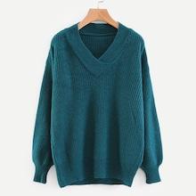 Shein Drop Shoulder V-neck Solid Jumper