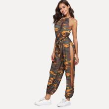 Shein Self Tie Split Side Camo Jumpsuit