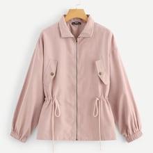 Shein Drawstring Waist Zip-up Jacket