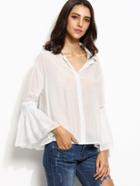 Shein White Bell Sleeve Button Front Blouse