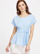 Shein Roll Cuff Zip Back Belted Top