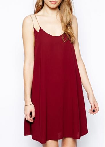 Rosewe Wine Red Double Strap Chiffon Straight Dress