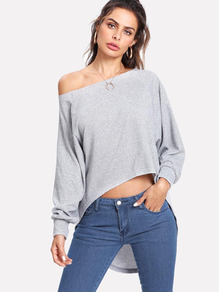 Shein Raglan Sleeve Dip Hem Marled Pullover