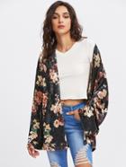 Shein Open Front Floral Velvet Kimono Coat