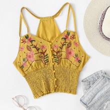 Shein Floral Embroidered Pleated Cami Top