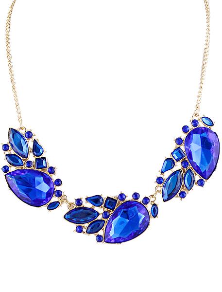 Shein Blue Gemstone Gold Geometric Chain Necklace