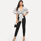 Shein Surplice Neck Contrast Binding Colorblock Ruffle Jumpsuit