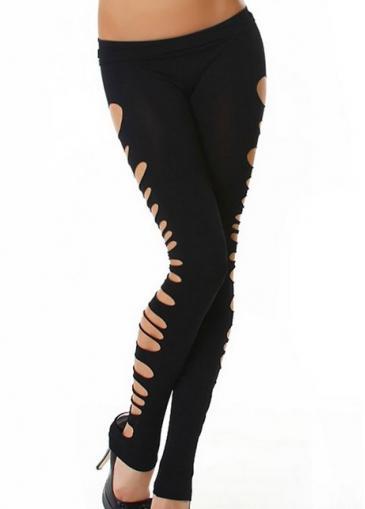 Rosewe Sexy Black Hollow Design Mid Waist Skinny Leggings