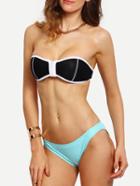 Shein Contrast Trim Zip Front Bandeau Bikini Set