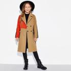 Shein Girls Button Front Color-block Coat
