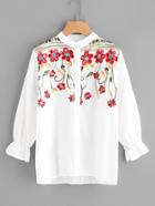 Shein Embroidery Frill Cuff Blouse