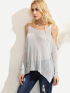Shein Grey Cold Shoulder Knitted T-shirt