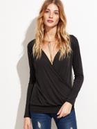 Shein Black Deep V Neck Wrap T-shirt